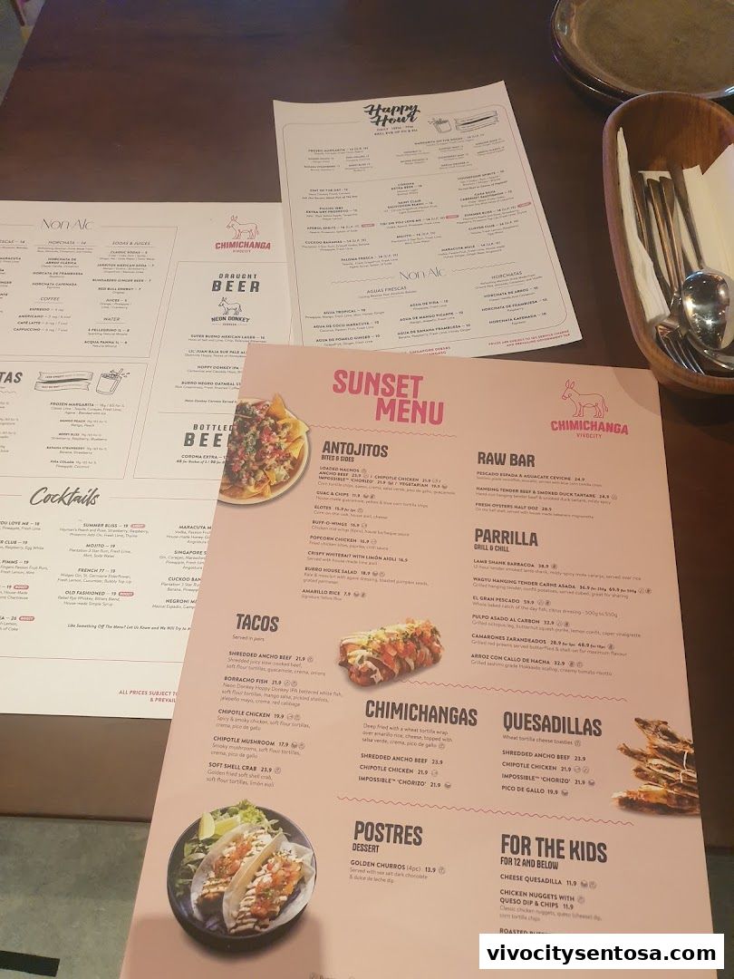 Menu page for Chimichanga VivoCity