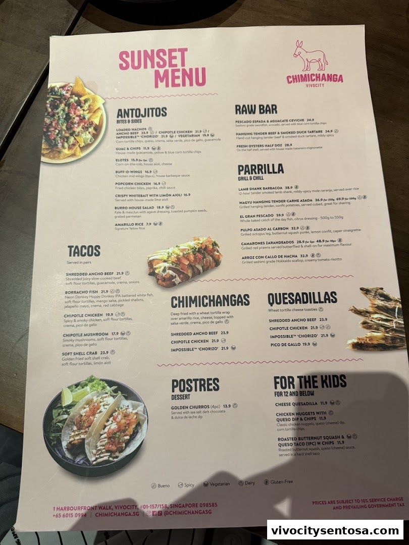 Menu page for Chimichanga VivoCity