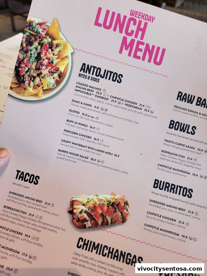 Menu page for Chimichanga VivoCity