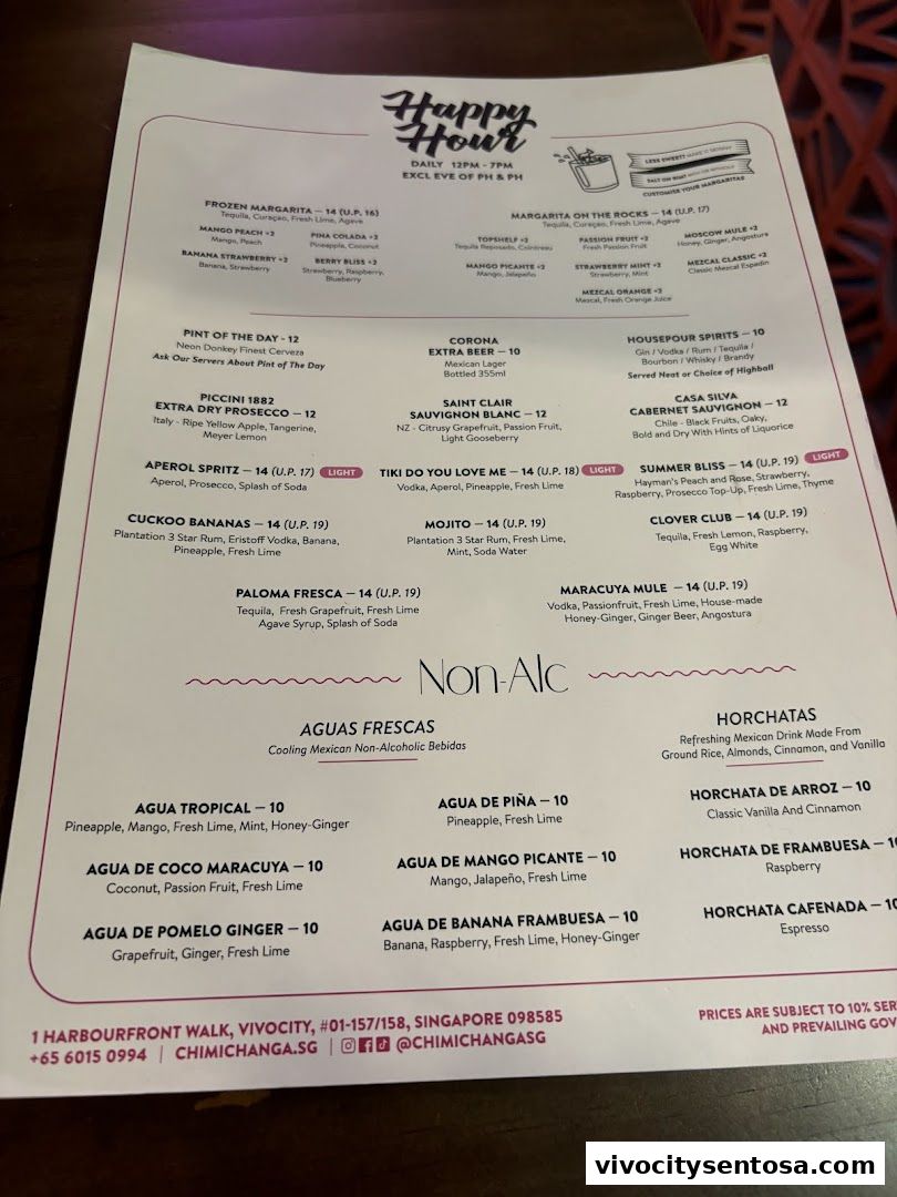 Menu page for Chimichanga VivoCity