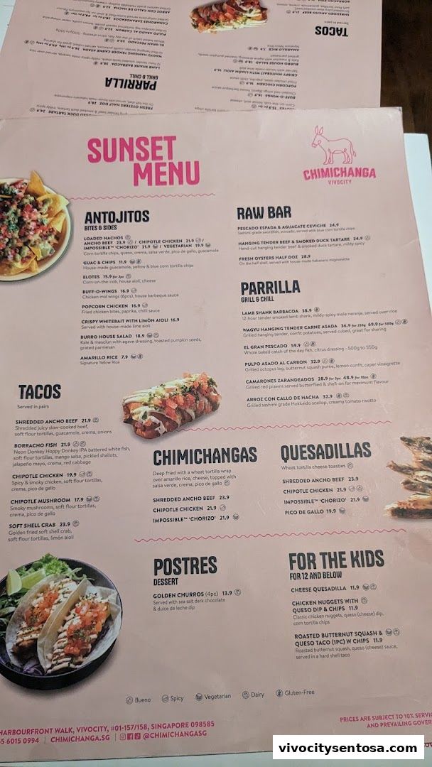 Menu page for Chimichanga VivoCity