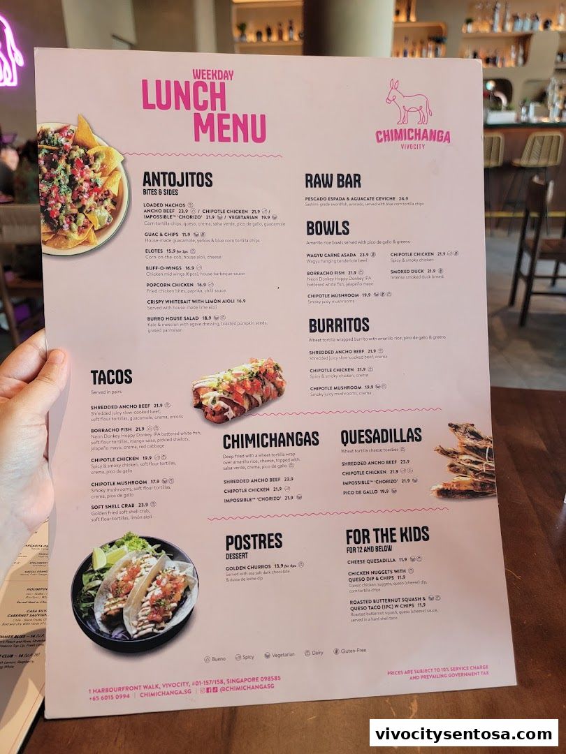 Menu page for Chimichanga VivoCity