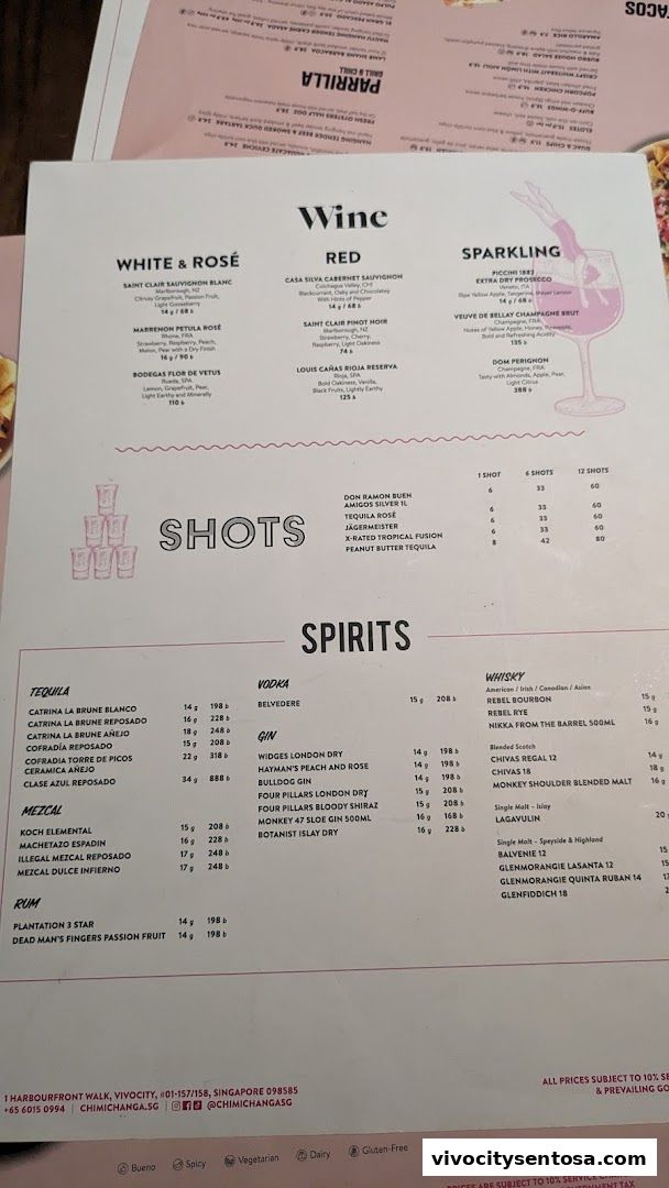 Menu page for Chimichanga VivoCity