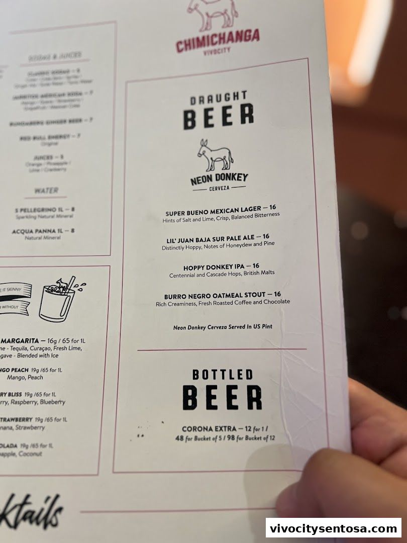 Menu page for Chimichanga VivoCity