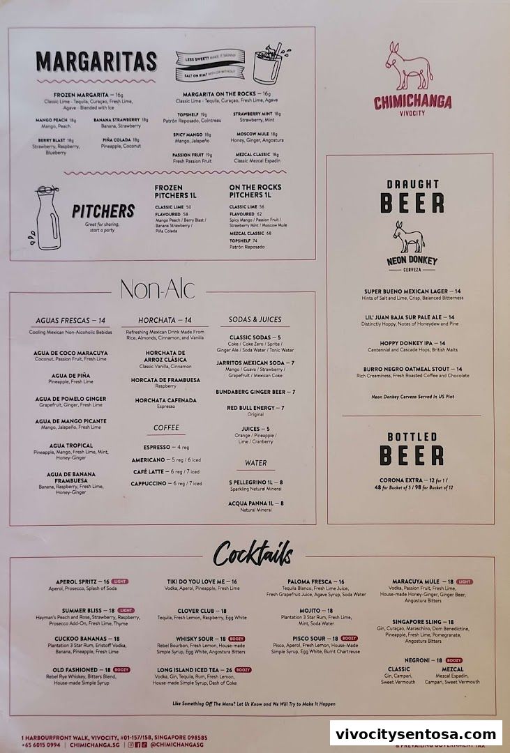 Menu page for Chimichanga VivoCity