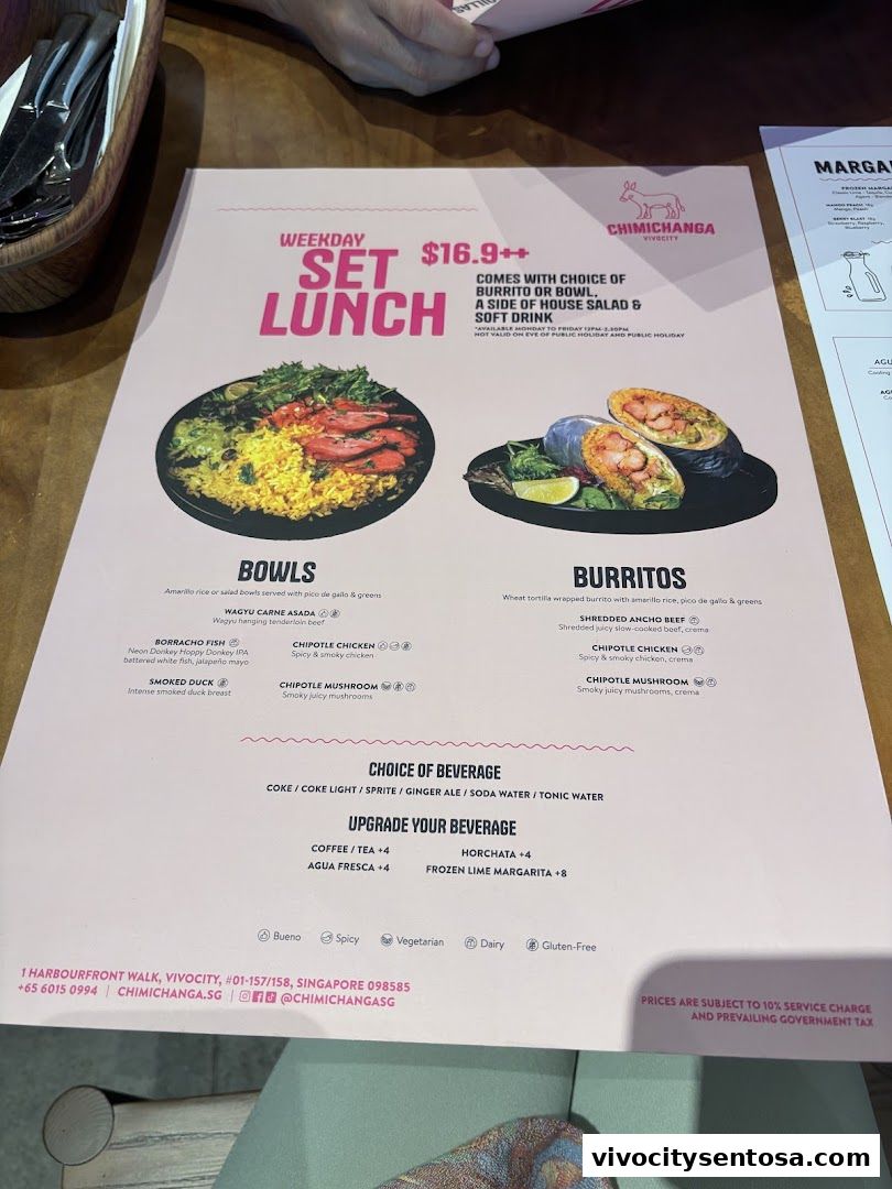 Menu page for Chimichanga VivoCity