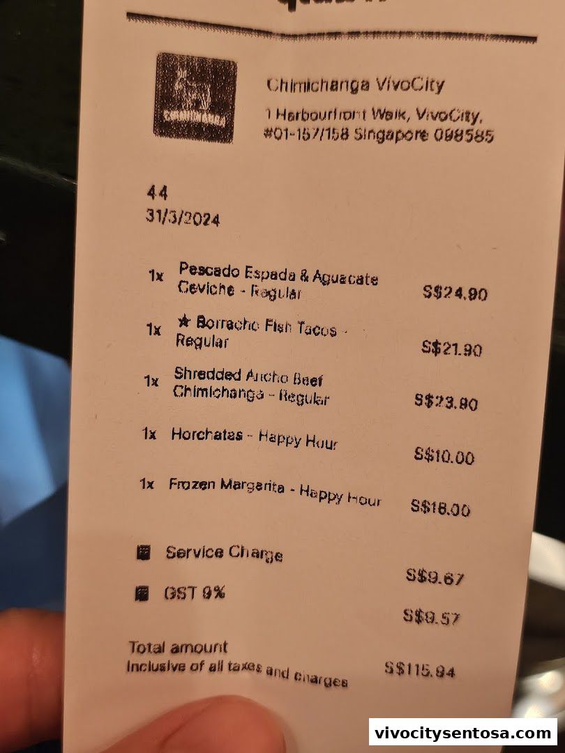 Menu page for Chimichanga VivoCity
