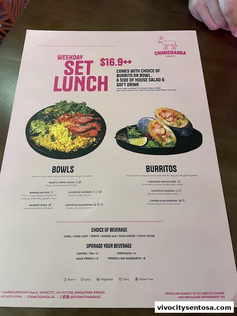 Menu page for Chimichanga VivoCity