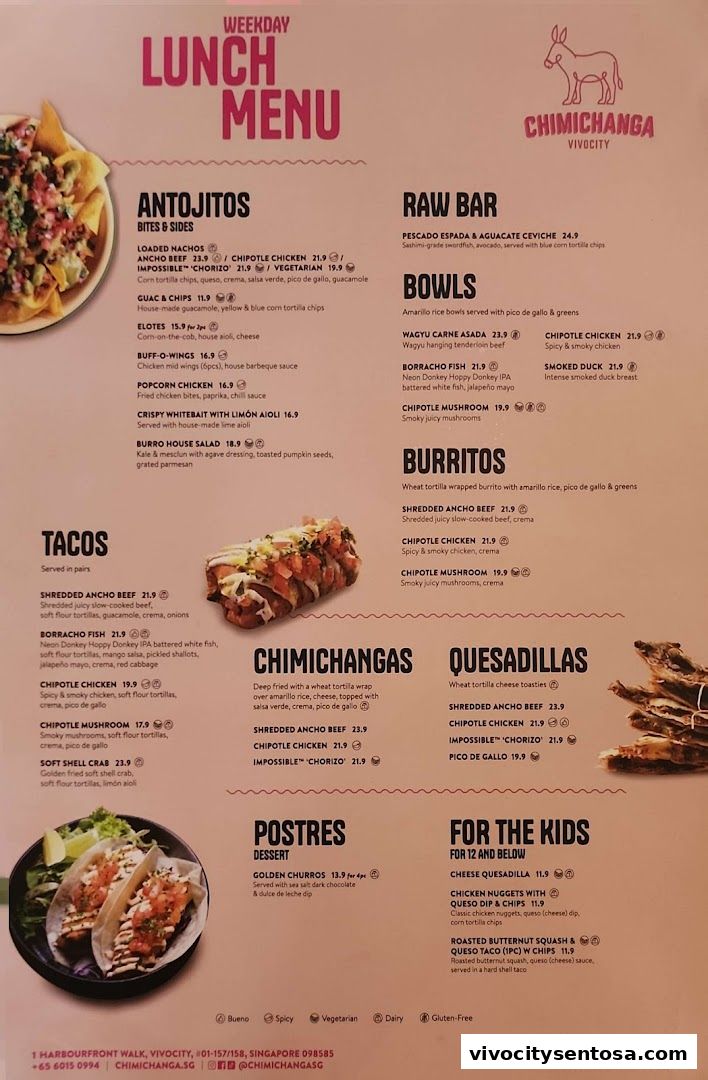 Menu page for Chimichanga VivoCity