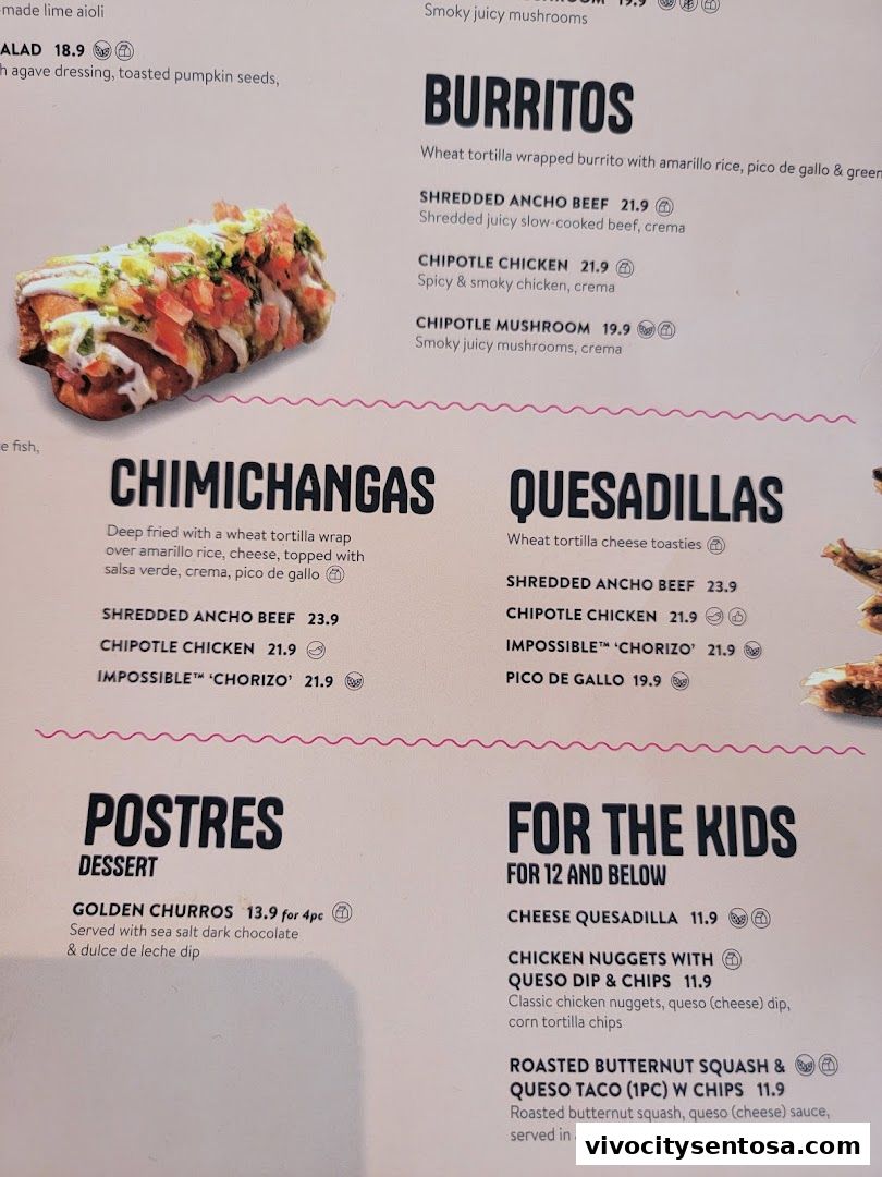Menu page for Chimichanga VivoCity