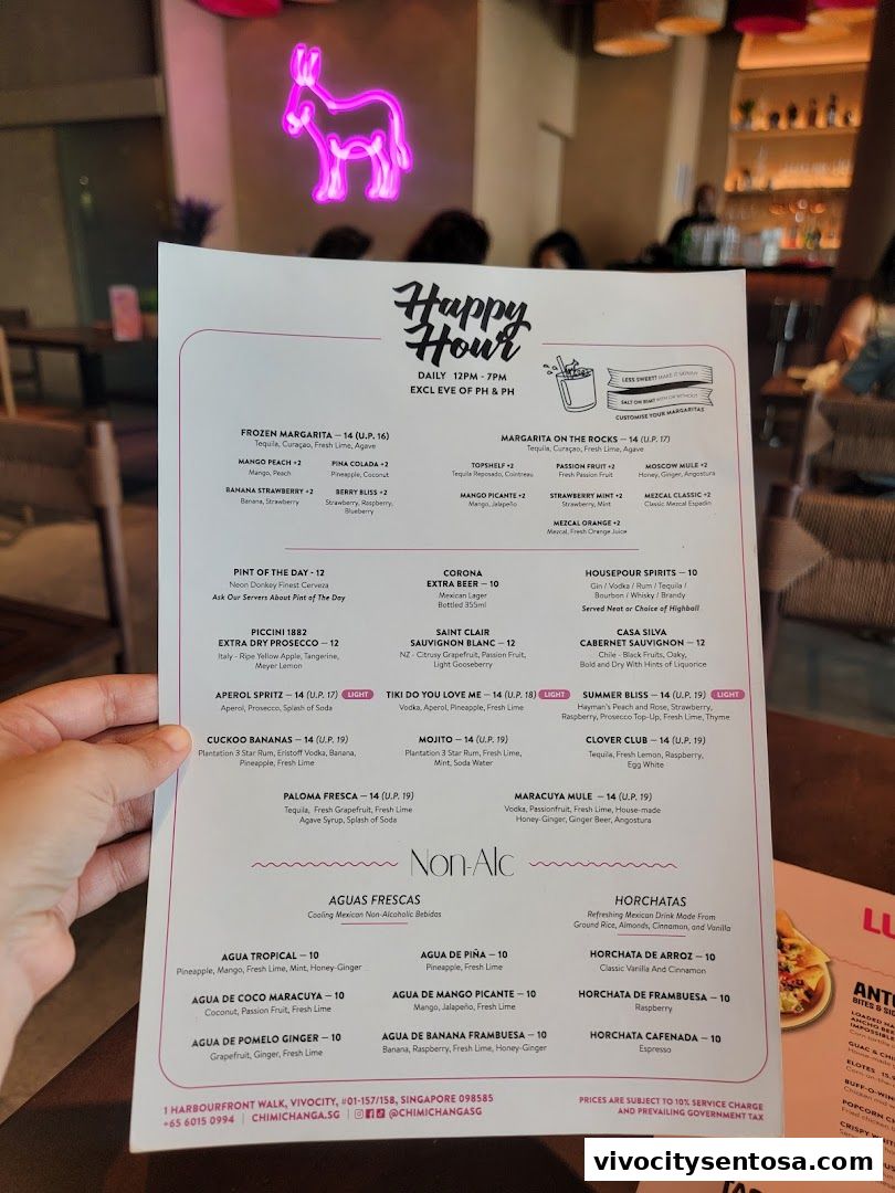 Menu page for Chimichanga VivoCity