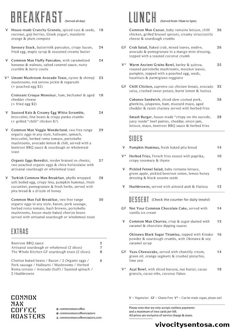 Menu page for Common Man Coffee Roasters - Quayside Isle