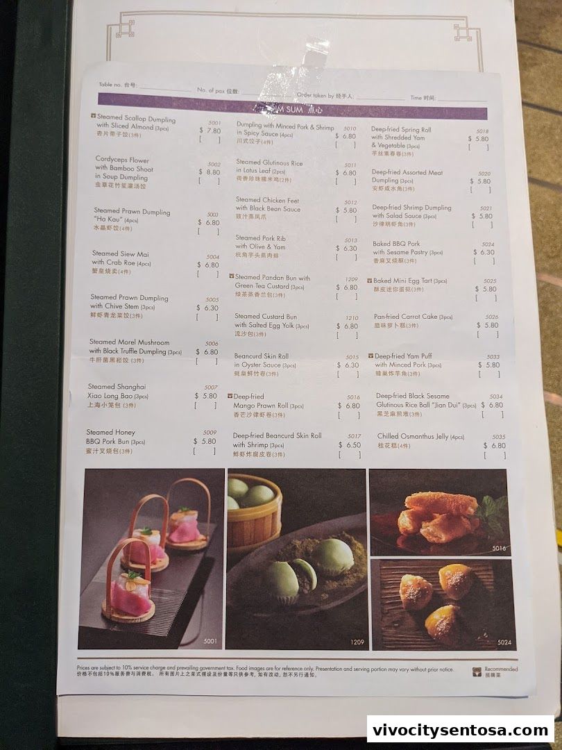 Menu page for Crystal Jade Pavilion