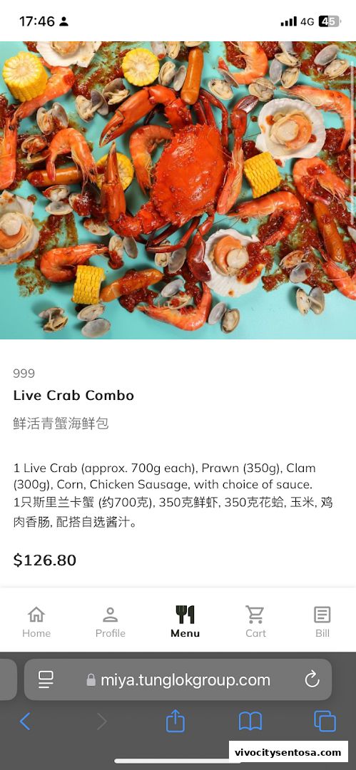Menu page for Dancing Crab VivoCity