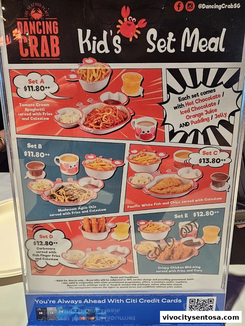 Menu page for Dancing Crab VivoCity