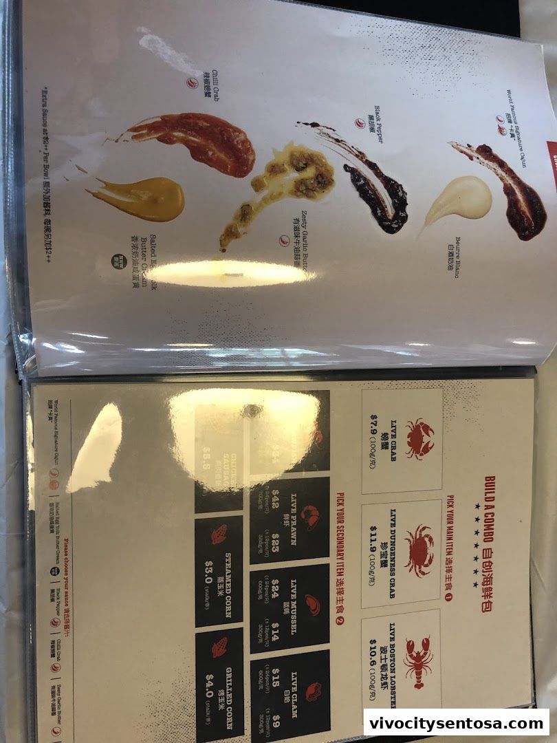 Menu page for Dancing Crab VivoCity