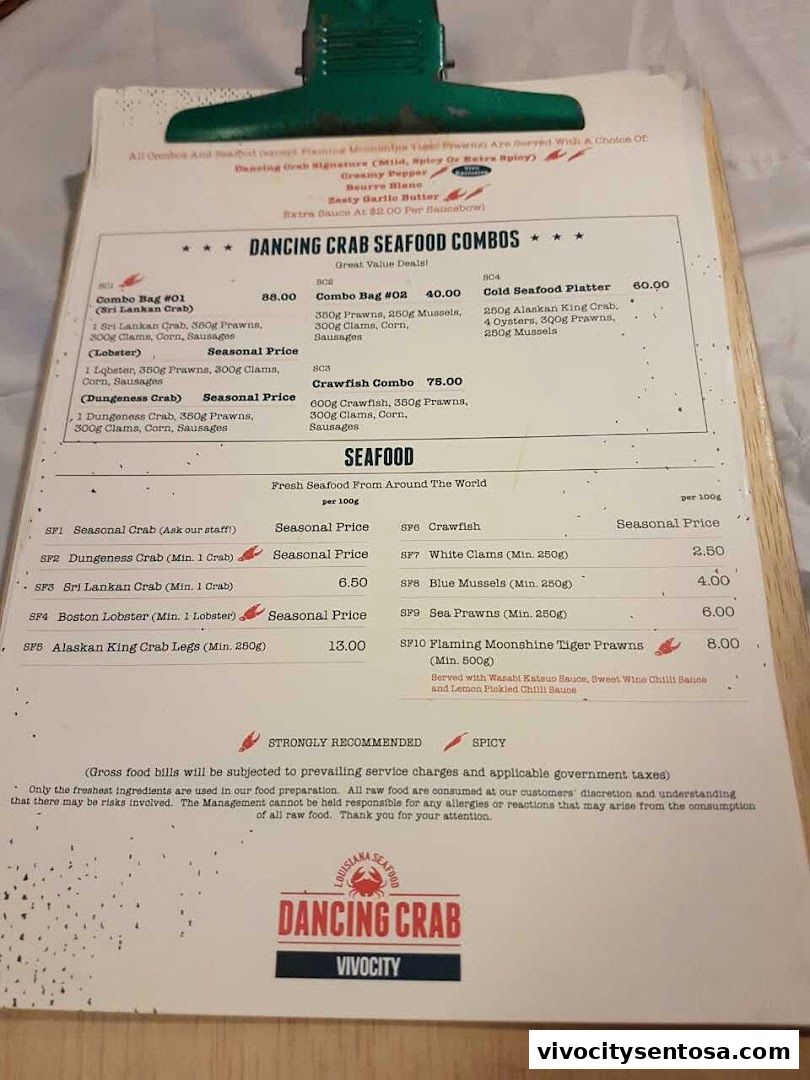 Menu page for Dancing Crab VivoCity