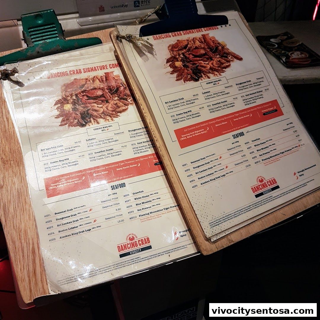 Menu page for Dancing Crab VivoCity