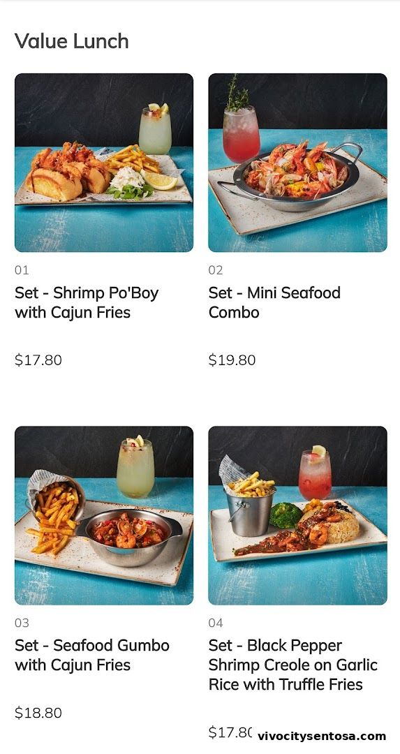 Menu page for Dancing Crab VivoCity