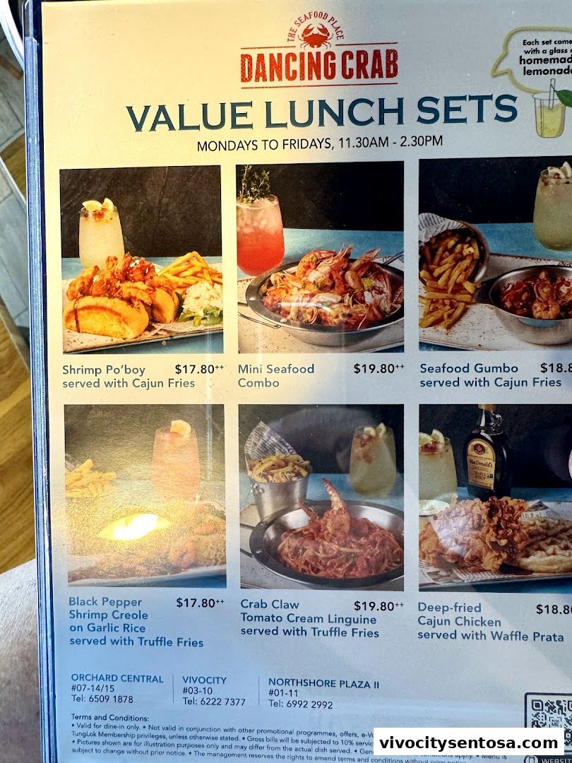Menu page for Dancing Crab VivoCity