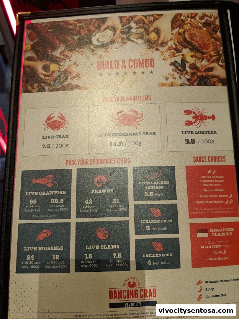 Menu page for Dancing Crab VivoCity