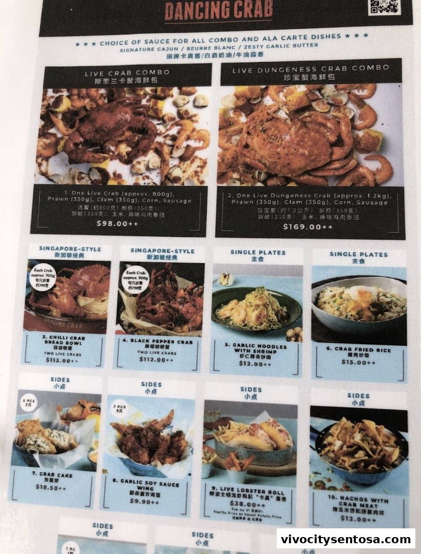 Menu page for Dancing Crab VivoCity