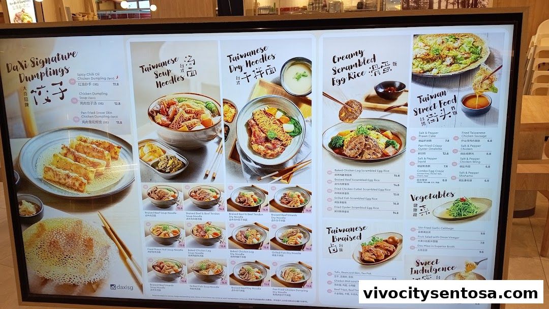 Menu page for DaXi - VivoCity