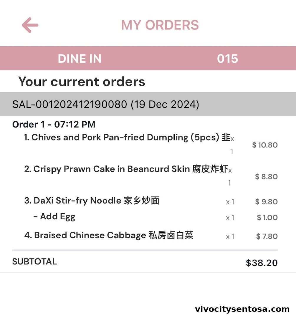 Menu page for DaXi - VivoCity