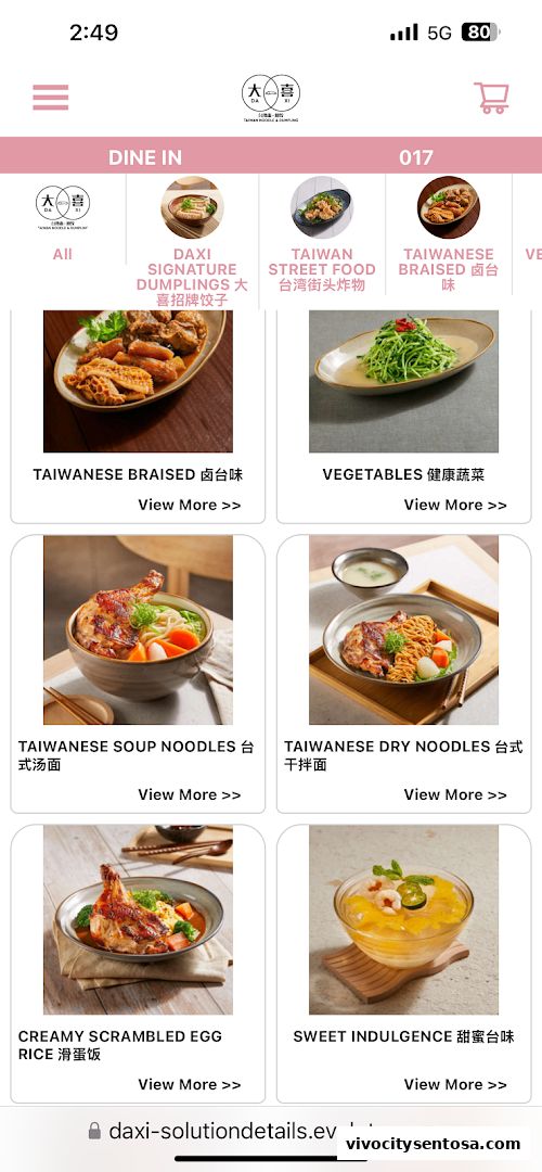 Menu page for DaXi - VivoCity
