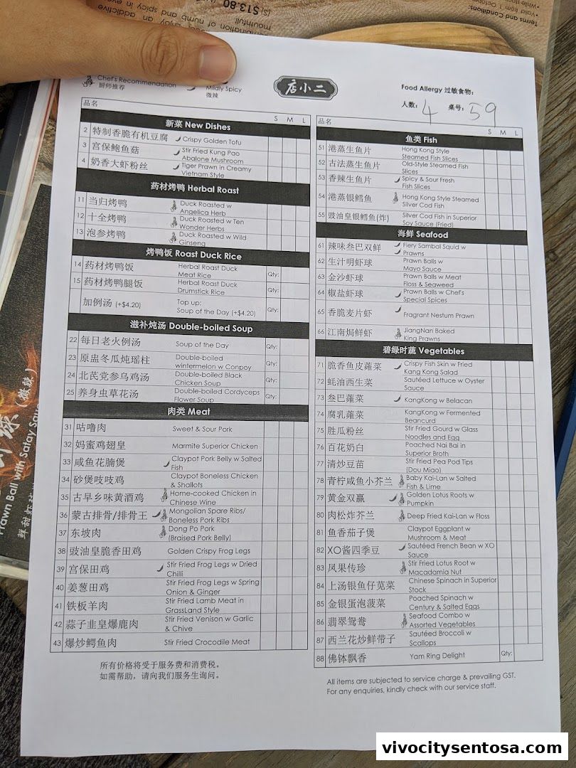 Menu page for Dian Xiao Er VivoCity