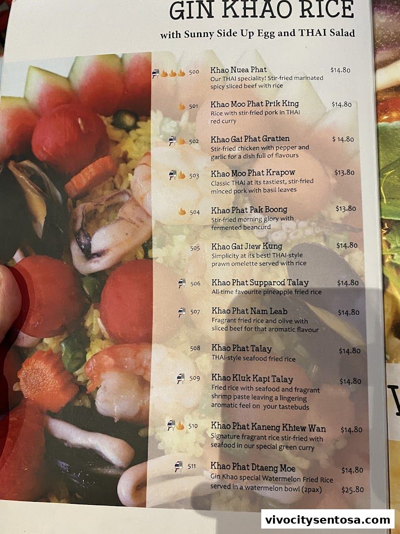 Menu page for Gin Khao Bistro