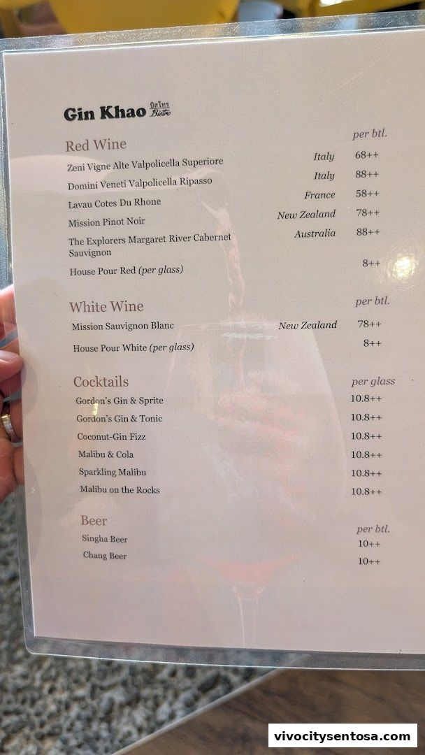 Menu page for Gin Khao Bistro