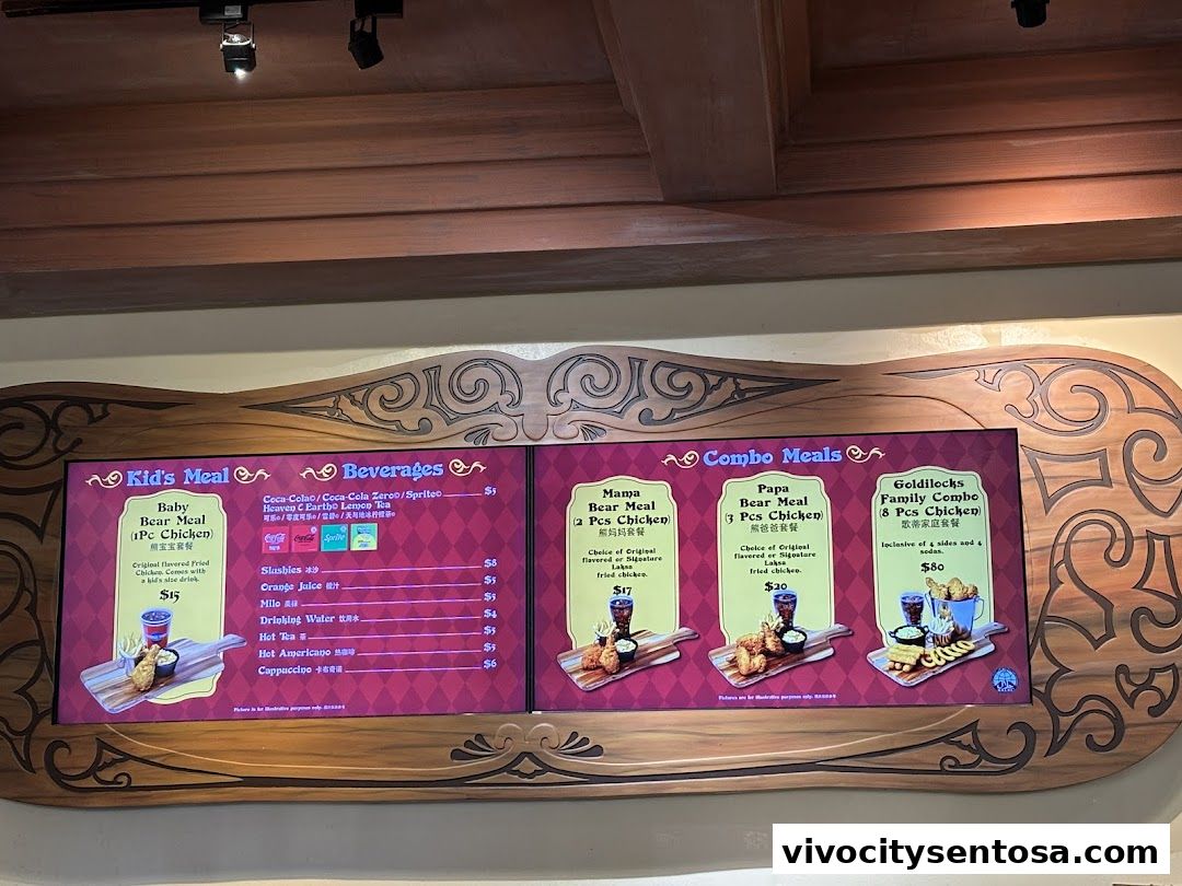 Menu page for Goldilocks Universal Studios