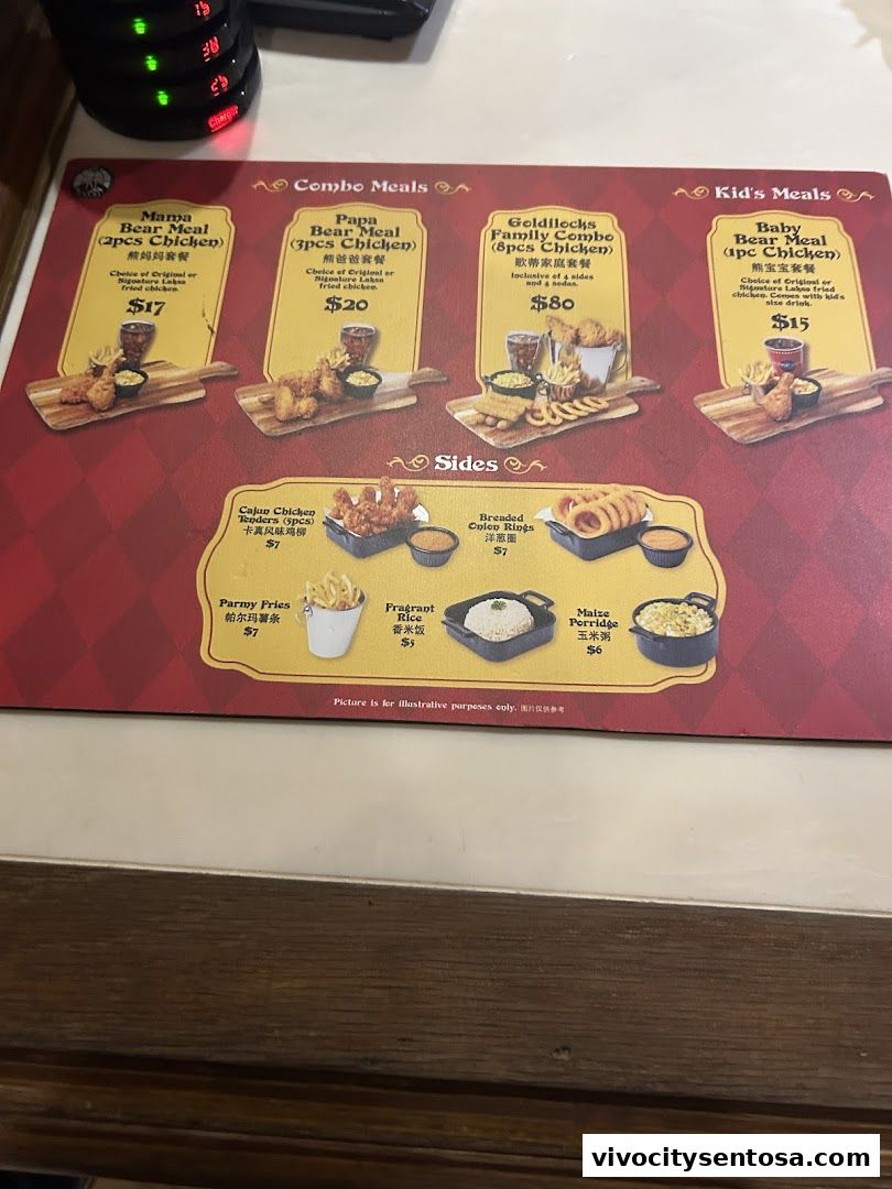 Menu page for Goldilocks Universal Studios