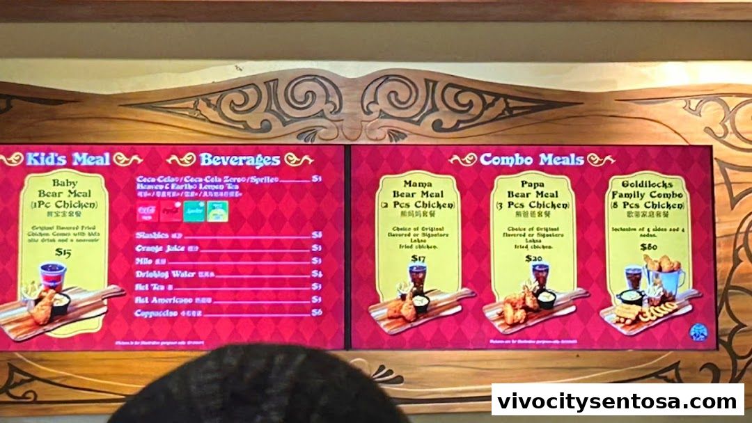 Menu page for Goldilocks Universal Studios