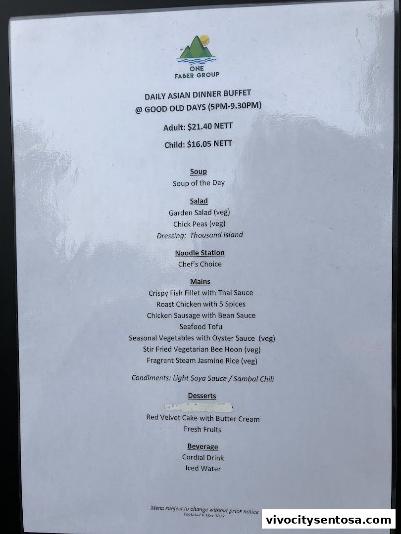 Menu page for Good Old Days