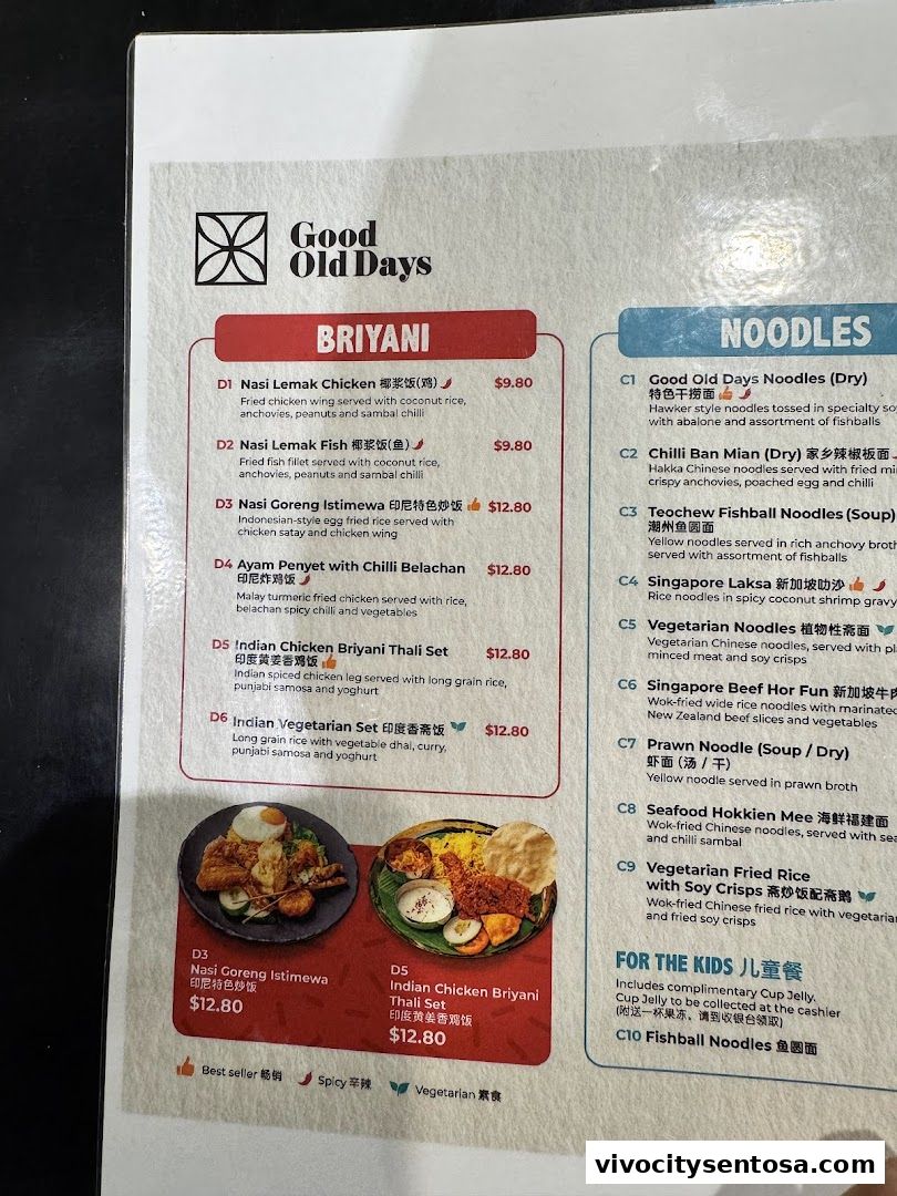 Menu page for Good Old Days