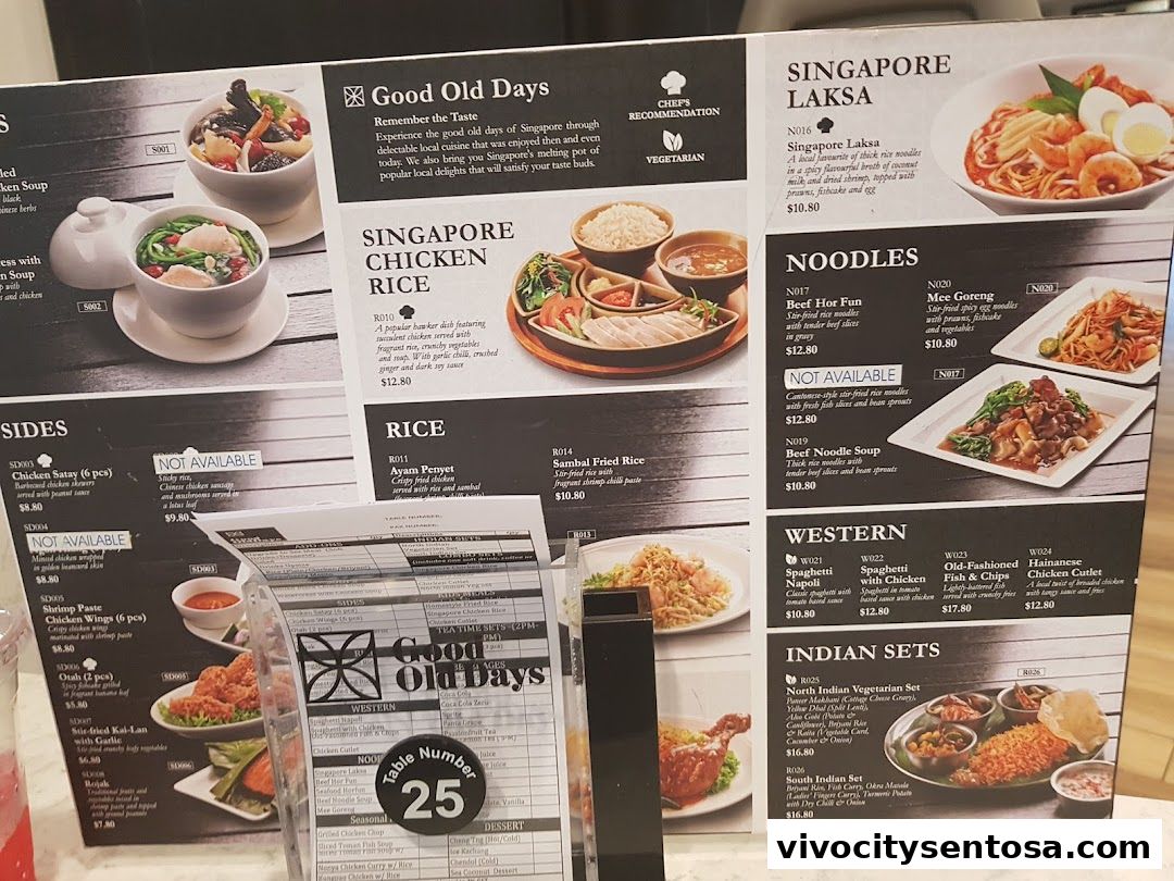 Menu page for Good Old Days