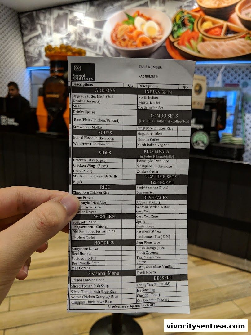 Menu page for Good Old Days