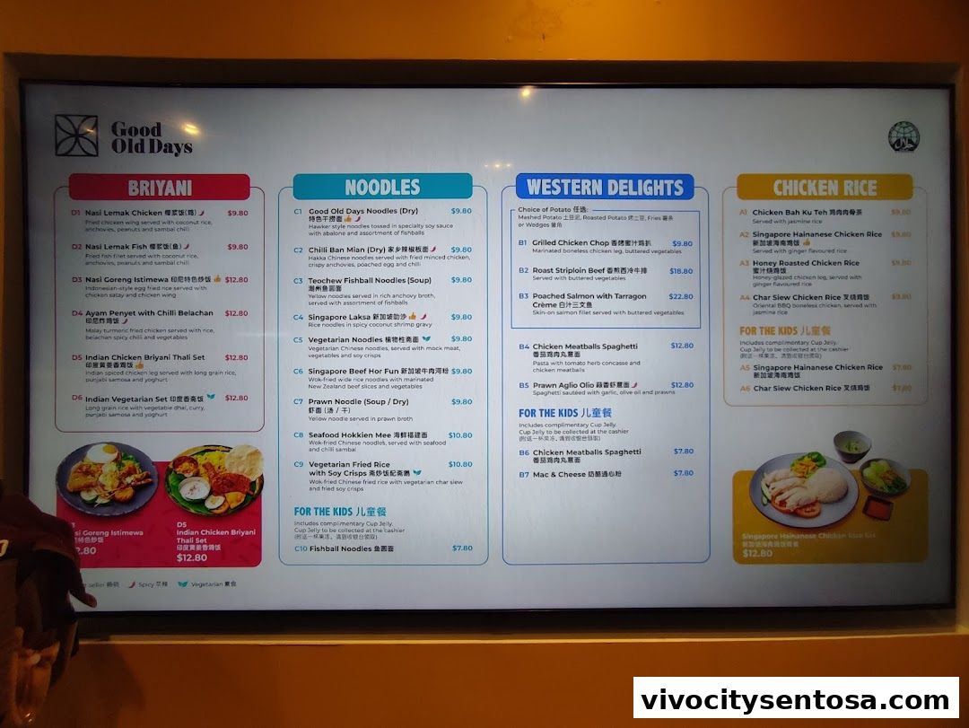 Menu page for Good Old Days