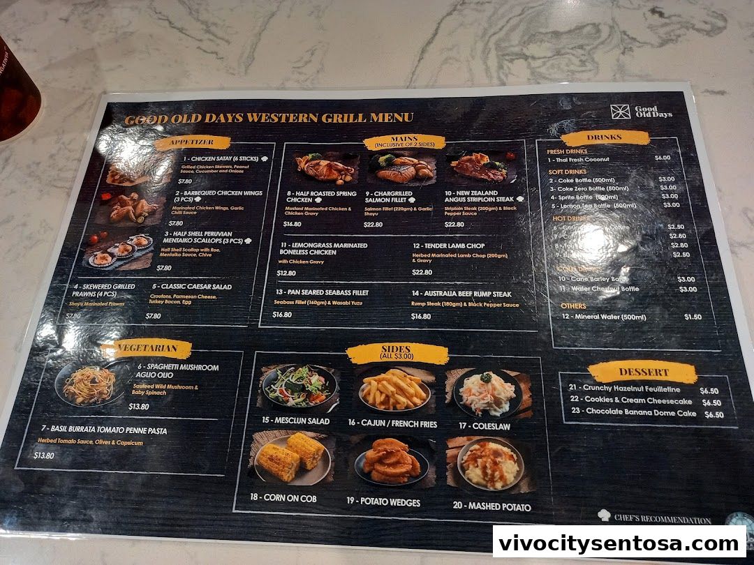Menu page for Good Old Days