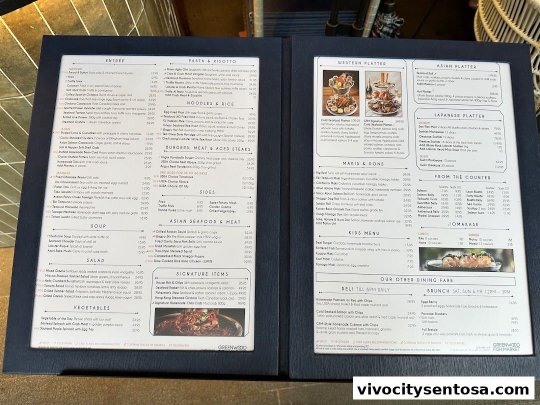 Menu page for Greenwood Fish Market  Seafood Restaurant  Market in Sentosa