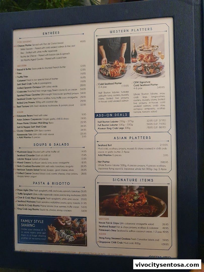 Menu page for Greenwood Fish Market  Seafood Restaurant  Market in Sentosa