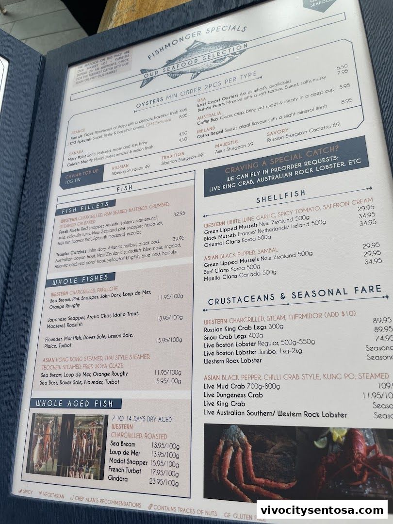 Menu page for Greenwood Fish Market  Seafood Restaurant  Market in Sentosa