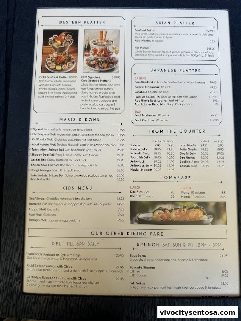 Menu page for Greenwood Fish Market  Seafood Restaurant  Market in Sentosa