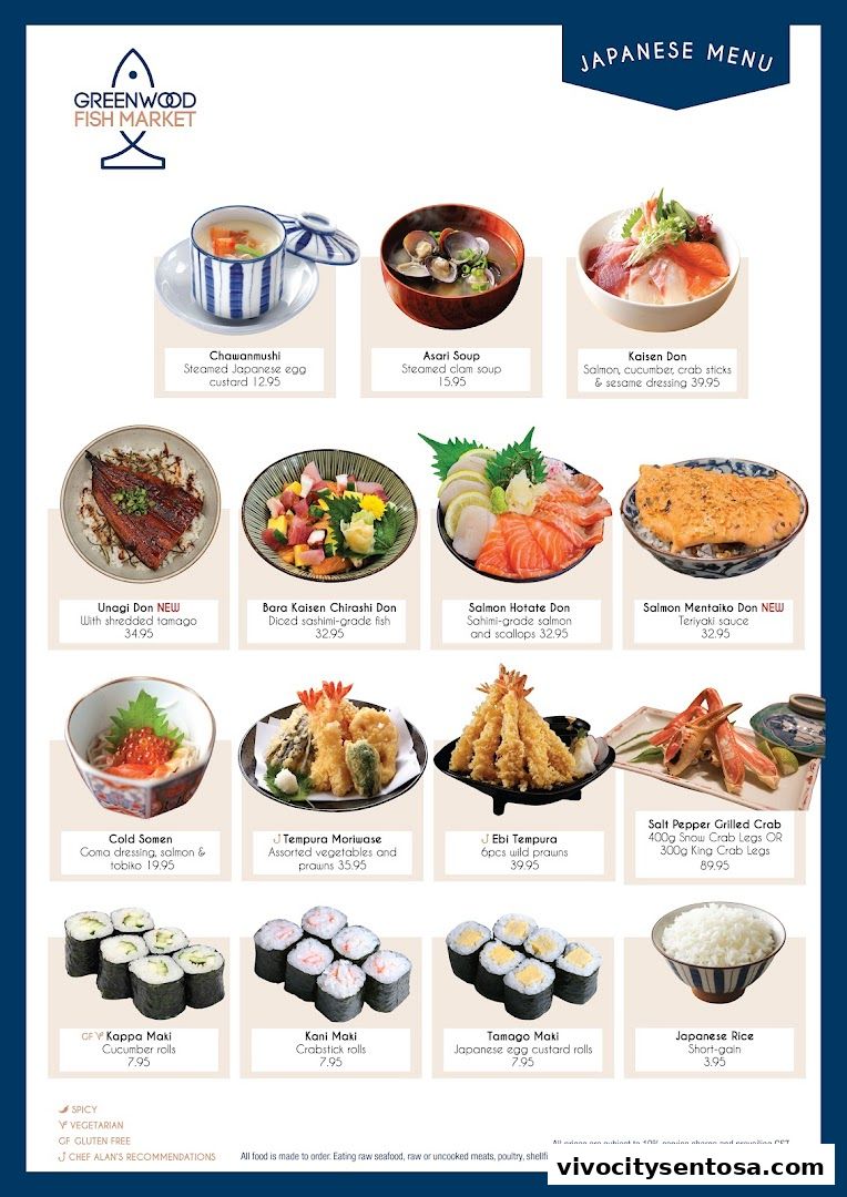 Menu page for Greenwood Fish Market  Seafood Restaurant  Market in Sentosa