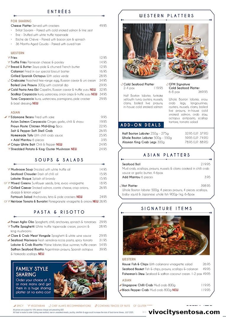 Menu page for Greenwood Fish Market  Seafood Restaurant  Market in Sentosa