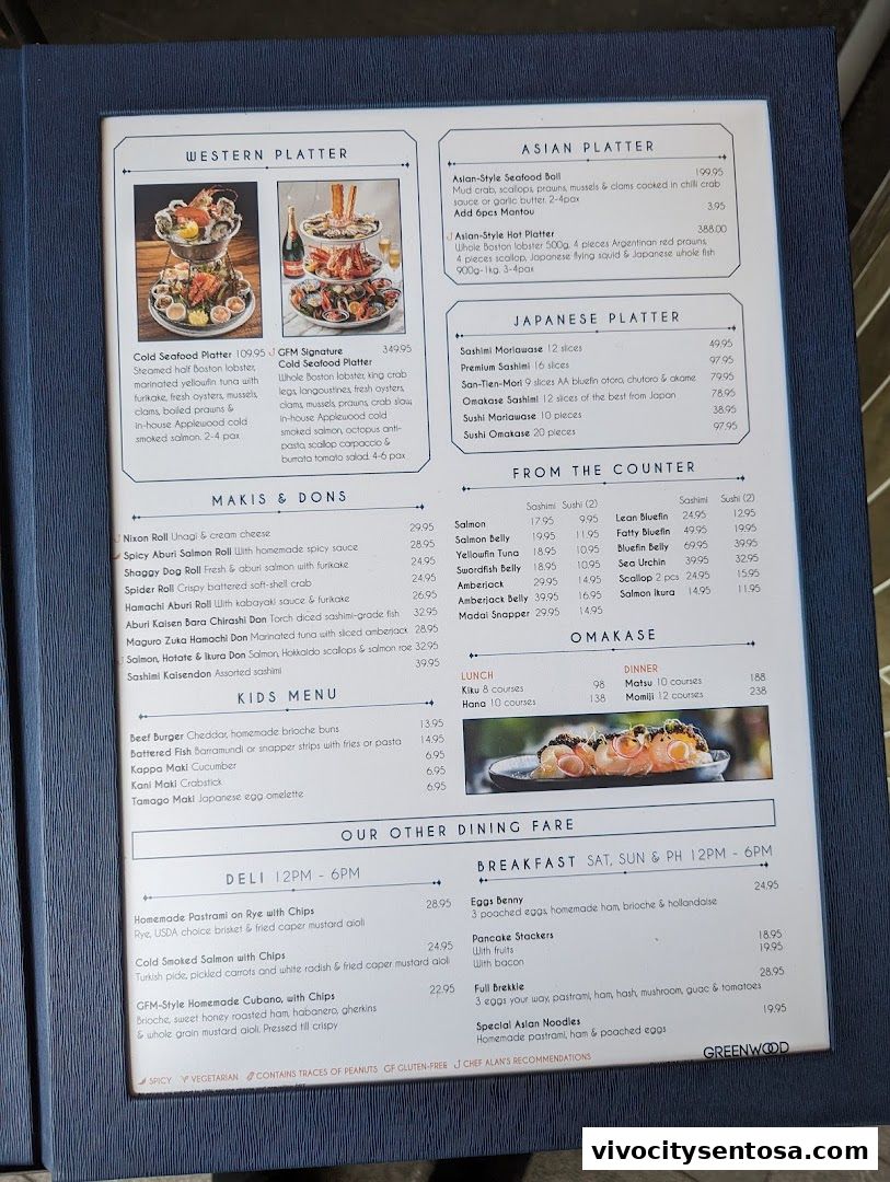 Menu page for Greenwood Fish Market  Seafood Restaurant  Market in Sentosa