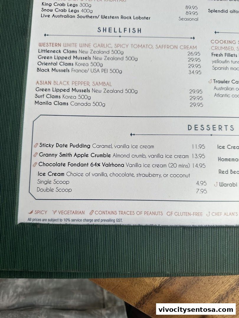 Menu page for Greenwood Fish Market  Seafood Restaurant  Market in Sentosa