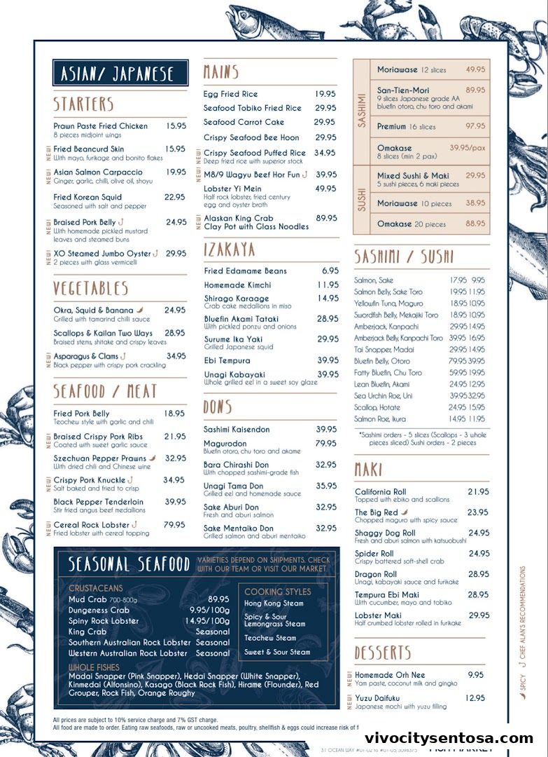 Menu page for Greenwood Fish Market  Seafood Restaurant  Market in Sentosa